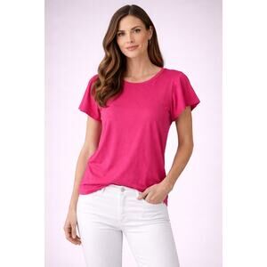 St Johns Bay Womens Large Pink Short Sleeve Cotton T Shirt Casual Top